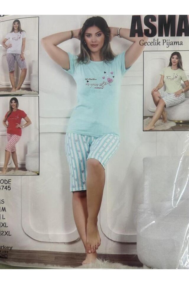 Kadın Kapri Kısa Kollu pijama Takımı