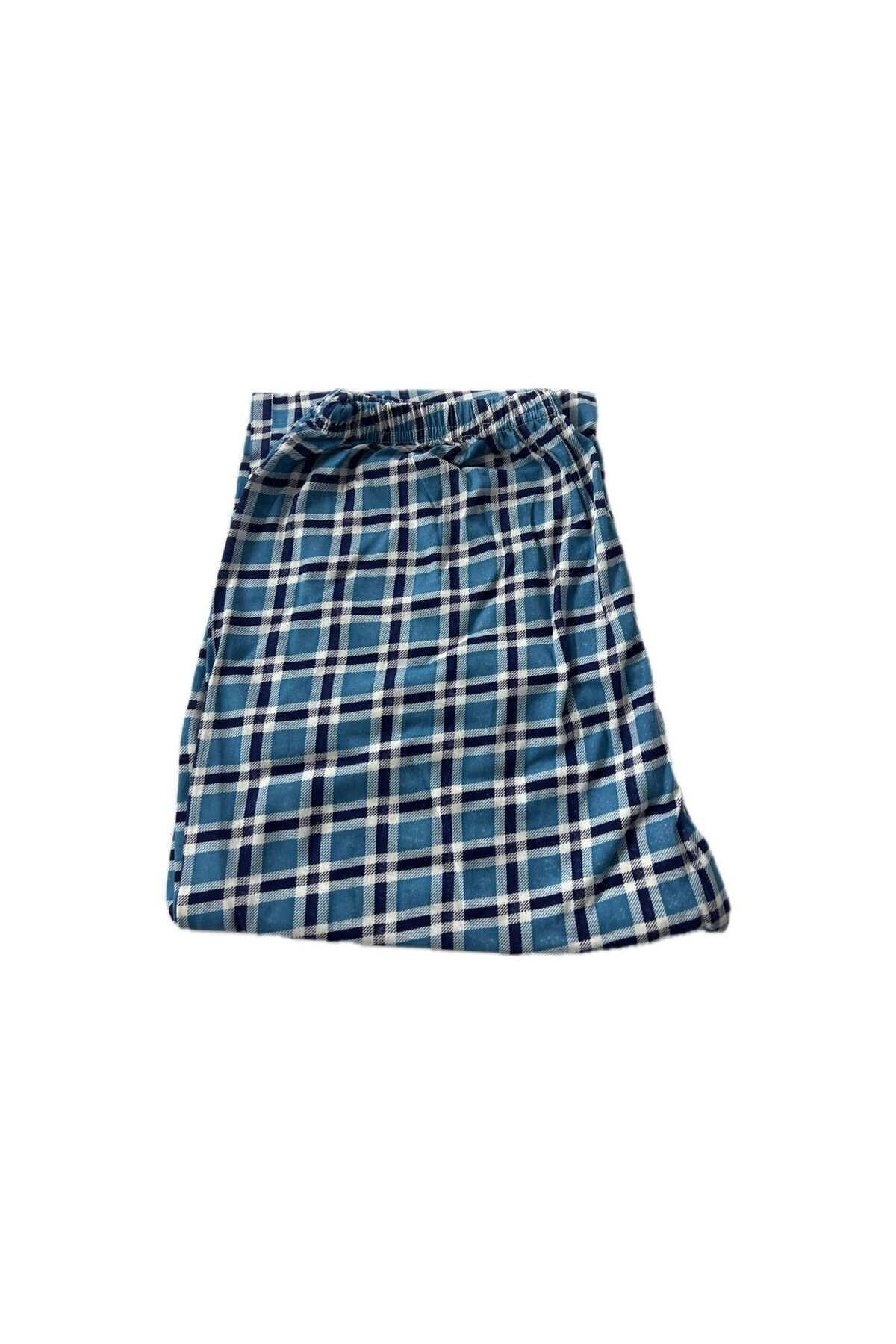 Erkek Mavi Kareli Pamuklu Pijama Altı 215
