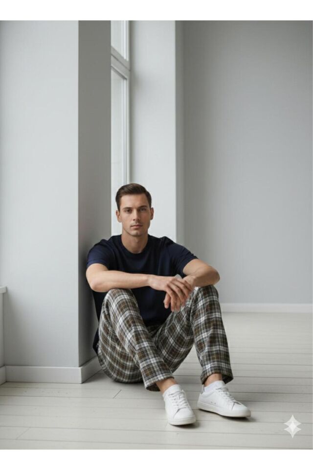 Erkek Penye Pijama Takım Siyah-Bordo - M