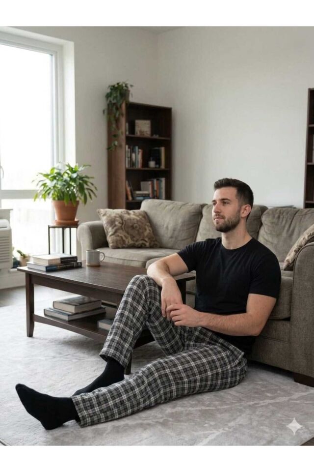 Erkek Penye Pijama Takım Siyah-Siyah - 2XL