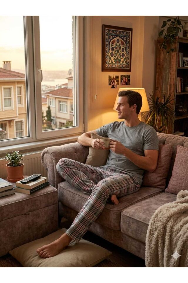 Erkek Penye Pijama Takım Gri-Kırmızı - XL