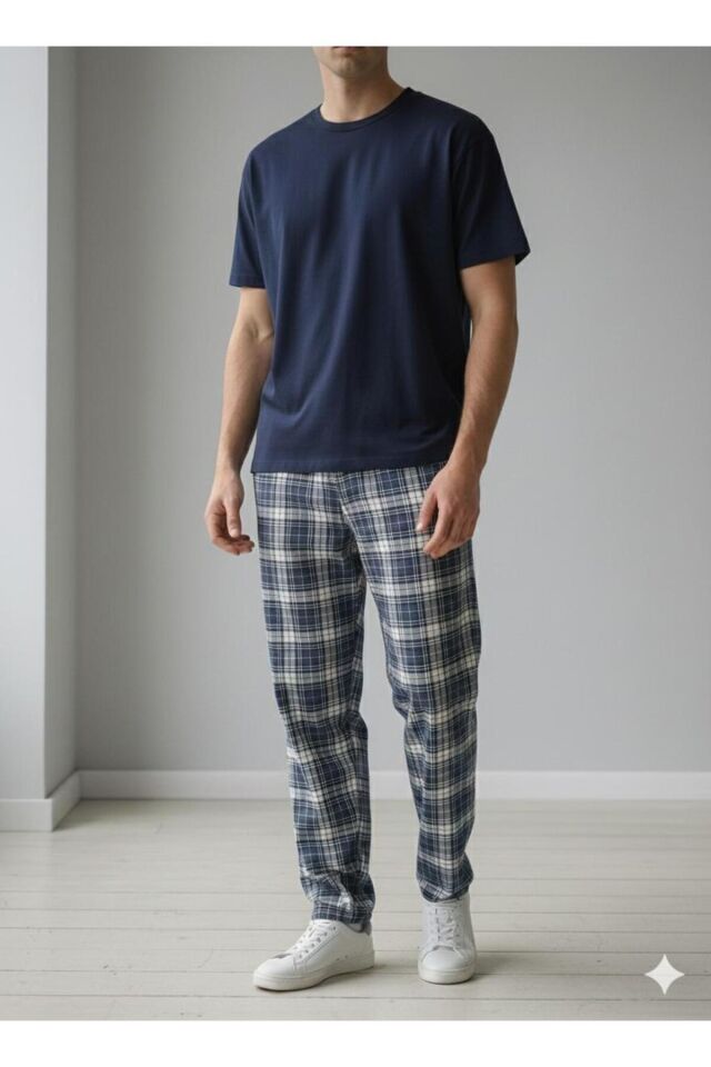 Erkek Penye Pijama Takım Lacivert-Lacivert - XL