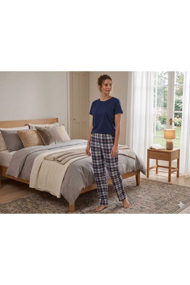 Penye Kadın Pijama Takım Lacivert-Kod - XL