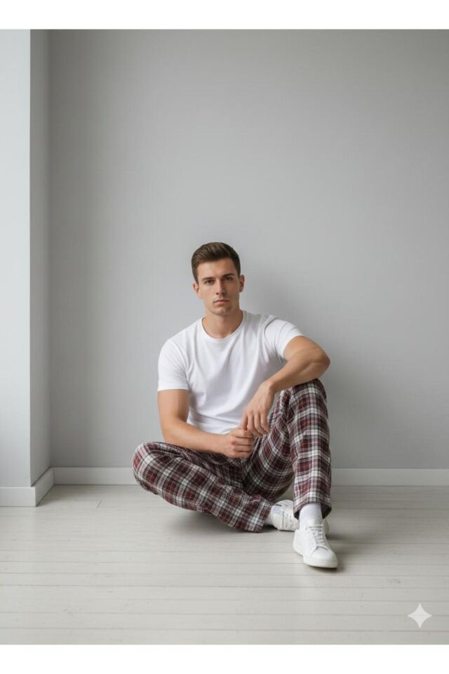 Erkek Pamuklu Pijama Alt Bordo - L