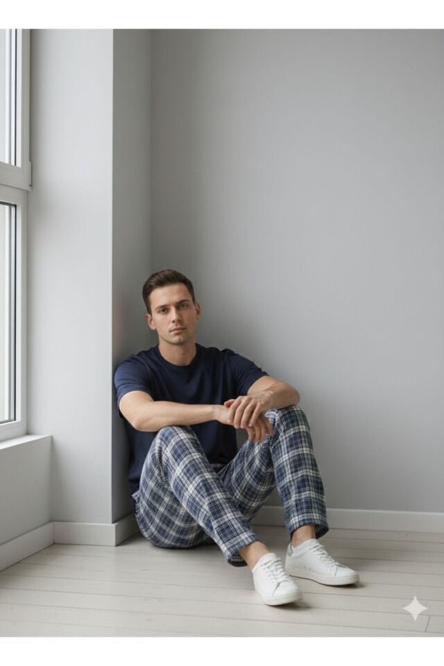 Erkek Pamuklu Pijama Altı Lacivert - XL