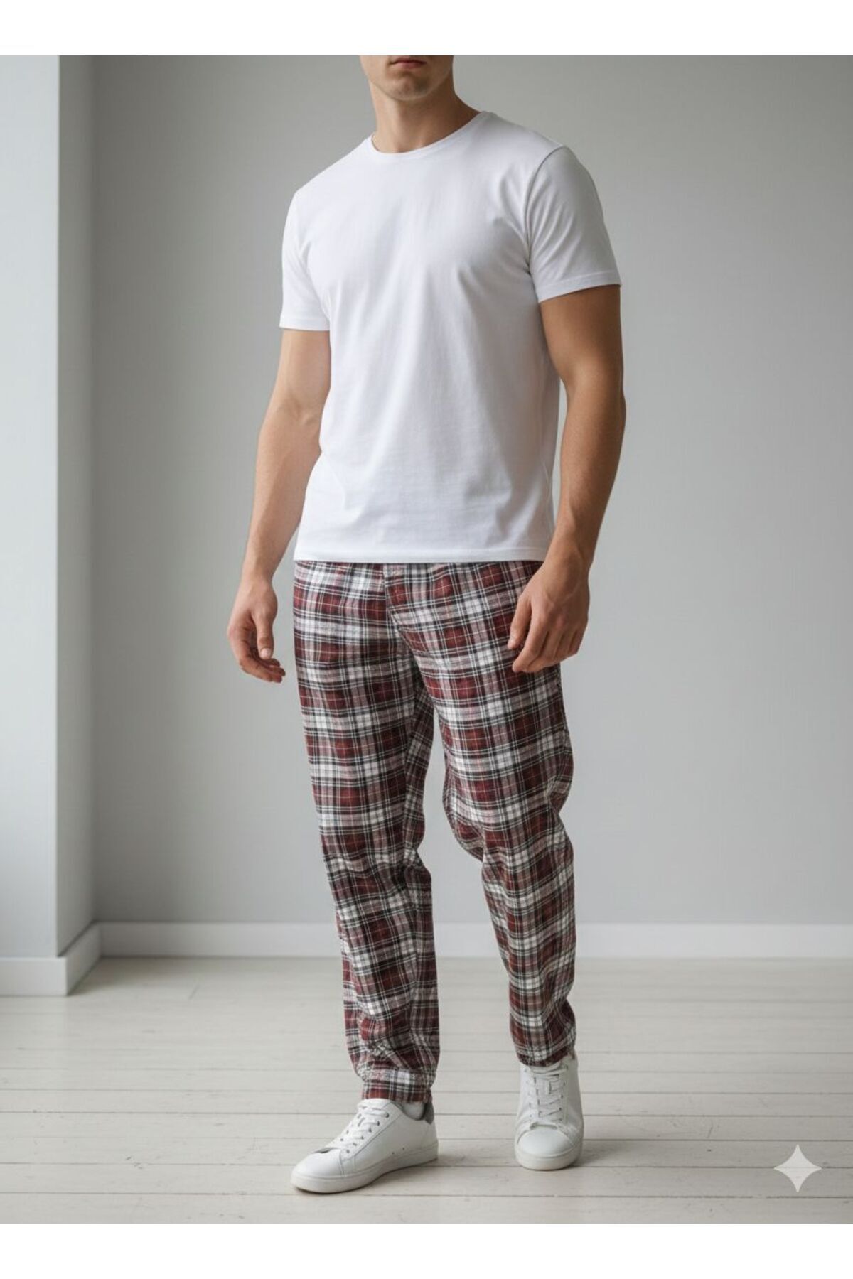 Erkek Pamuklu Pijama Altı Bordo - XL