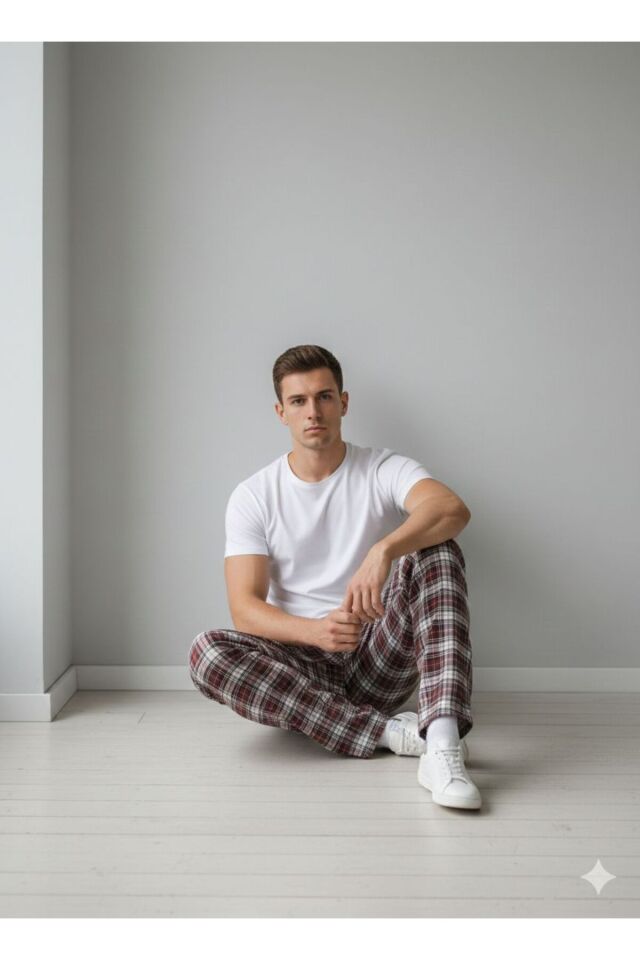 Erkek Pamuklu Pijama Altı Bordo - M