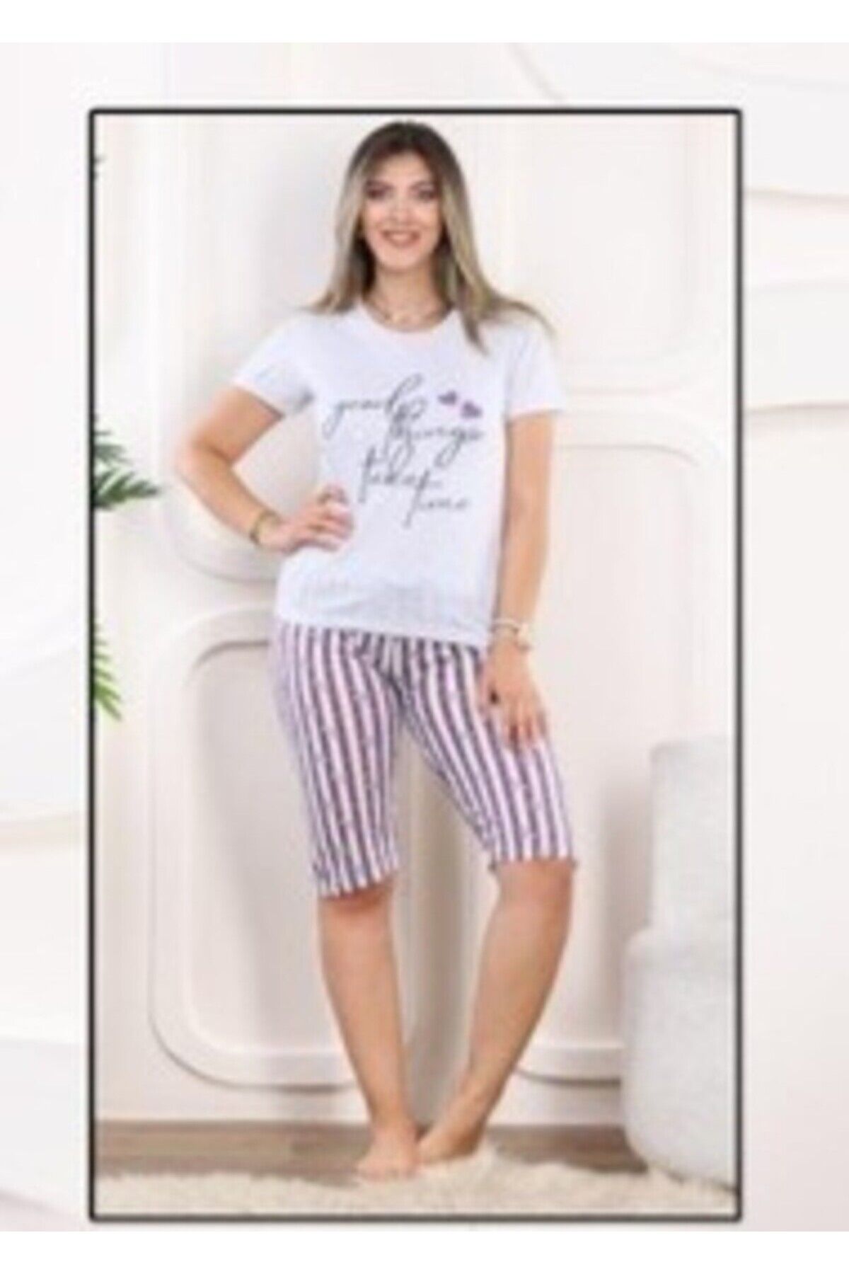 Kadın Kapri Kısa Kollu pijama Takımı Gri - S