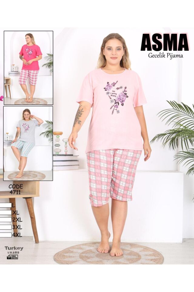 Kadın Kısa Kollu Kapri Pijama Takımı Gül Kurusu - L