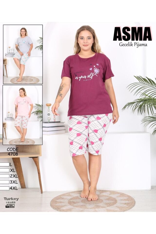 Kadın Kısa Kollu Battal Pijama Takımı Mürdüm - 2XL
