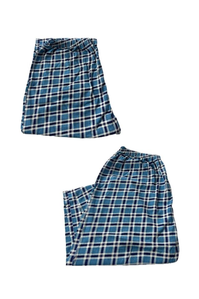 Erkek Mavi Kareli Pamuklu Pijama Altı 215 Mavi - M