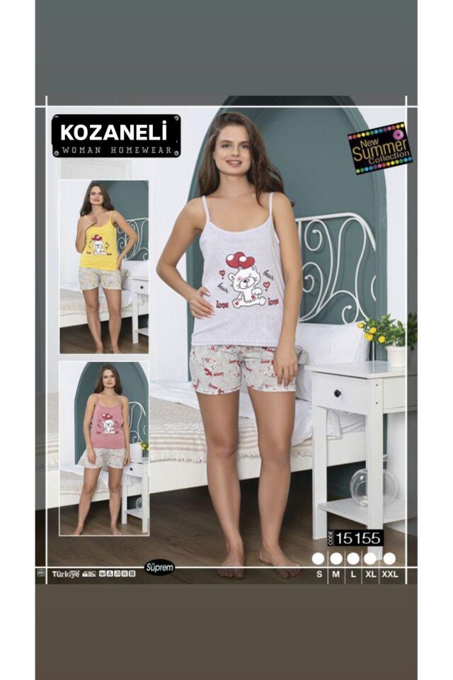İp Askılı Şortlu  Pijama Takımı 15160 Gri - L