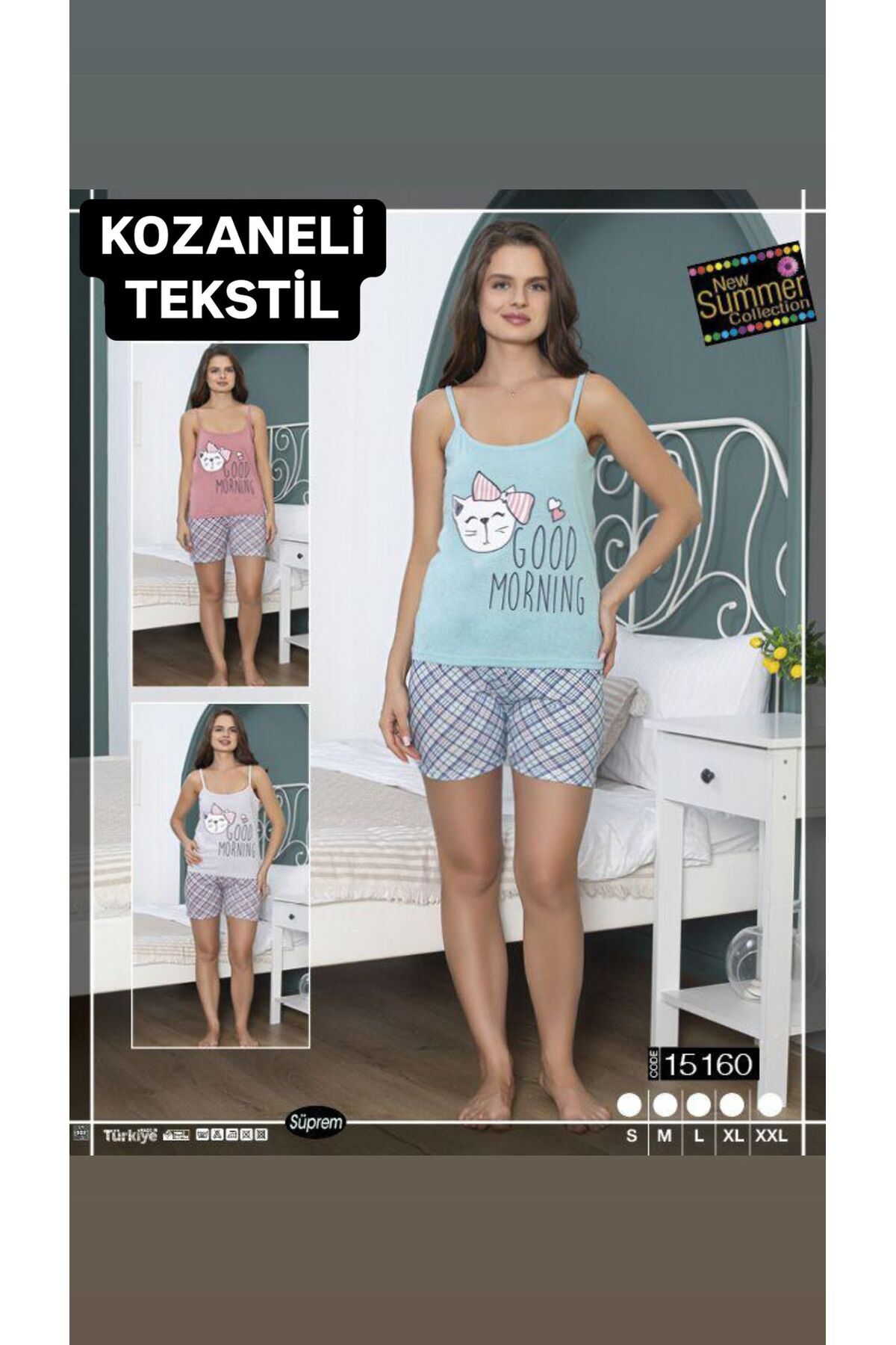İp Askılı Şortlu Kadın Pijama Takımı 15/16 Yeşim - XL
