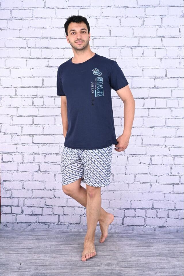 Erkek Şortlu Pijama Takımı Lacivert - 4XL