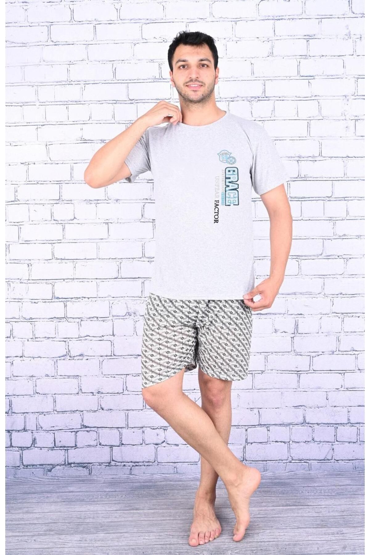 Erkek Şortlu Pijama Takımı Gri - 4XL
