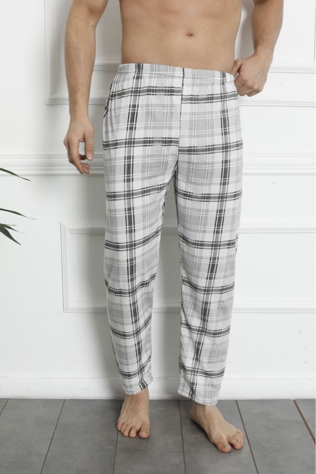 Erkek Pamuklu Pijama Altı 210 Gri̇ Beyaz - XL