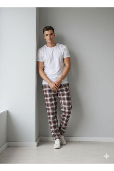 Erkek Pamuklu Pijama Altı Bordo - 2XL