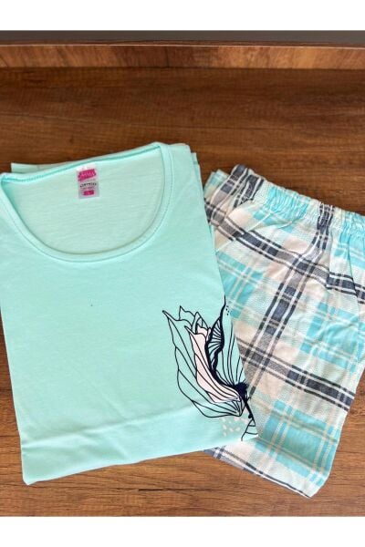 Kadın Kısa Kollu Battal Pijama Takımı Turkuaz - XL