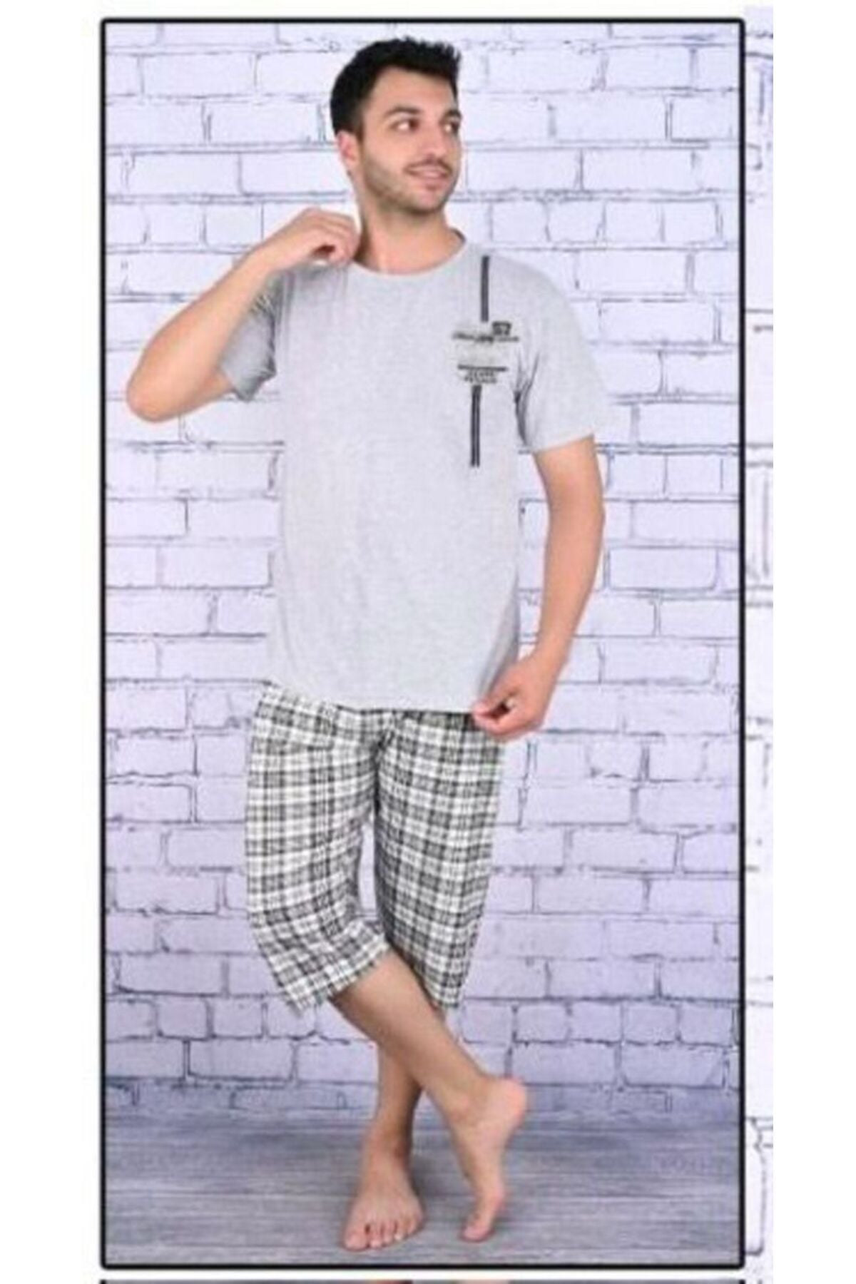 Battal Boy Erkek Kapri Pijama Takımı 4613 Gri - L
