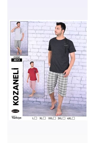 Battal Boy Erkek Kapri Pijama Takımı 4613 Bordo - 2XL