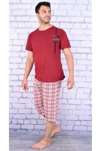 Battal Boy Erkek Kapri Pijama Takımı 4613 Bordo - 2XL