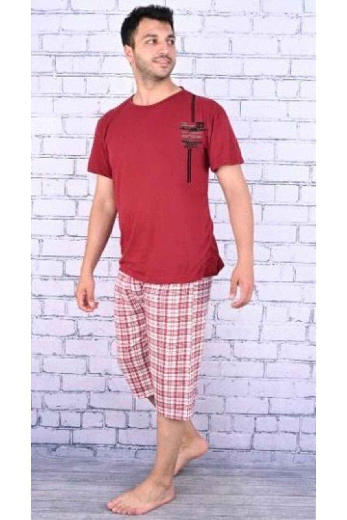 Battal Boy Erkek Kapri Pijama Takımı 4613 Bordo - L