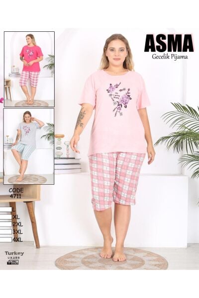 Kadın Kısa Kollu Kapri Pijama Takımı Gül Kurusu - S