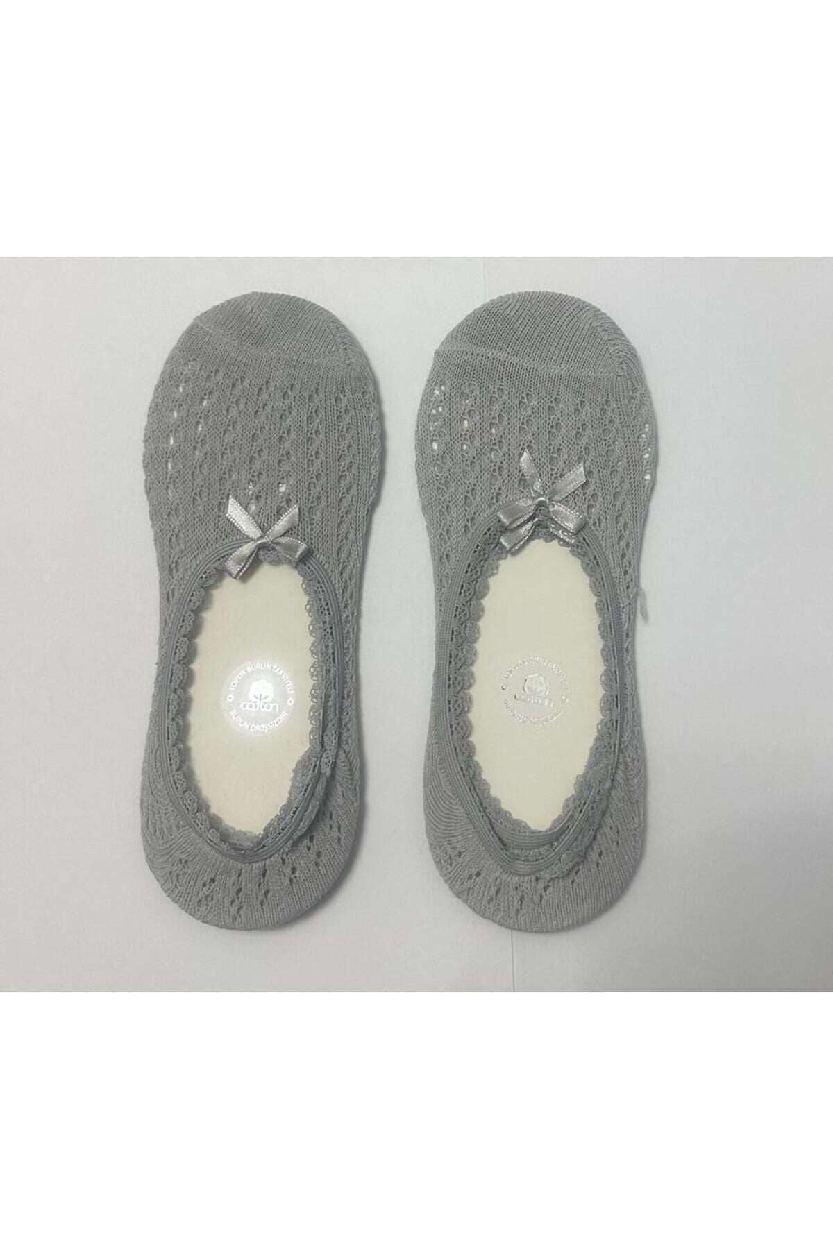 5 Çift Dantel Babet Patik Çorap Gri - 36-39